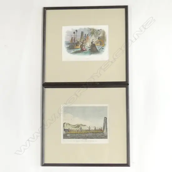 Two coloured etchings; 'War Canoe of the New Zealanders in the South Pacific',